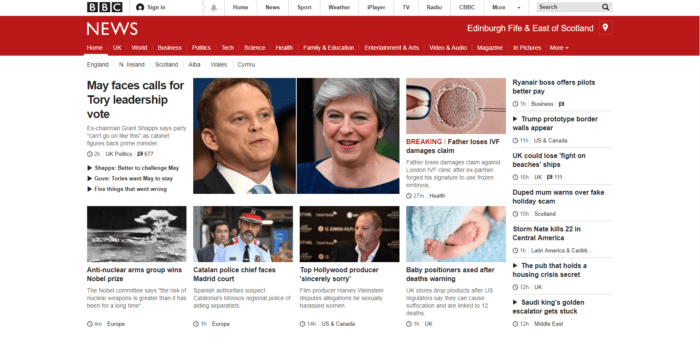 Responsive desktop view of the BBC
