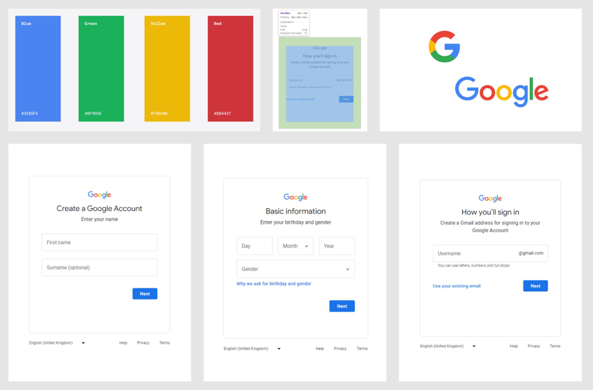 A group of styling examples for Google elements.