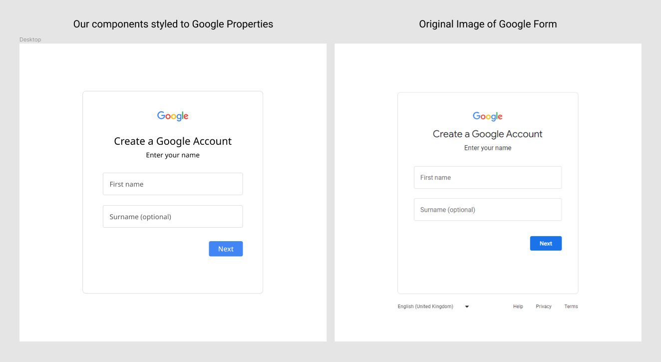 A comparison of components once they have been styled to brand.